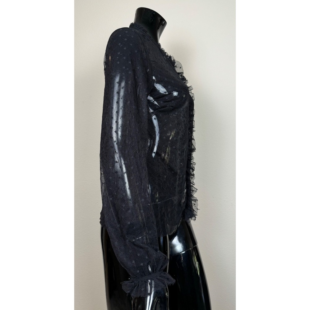Hesperus Sheer Mesh Blouse Women L Black Swiss Dot Ruffle Victorian Style Top - Picture 5 of 10